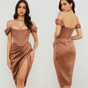 House of CB Loretta Dress in Brown NWT